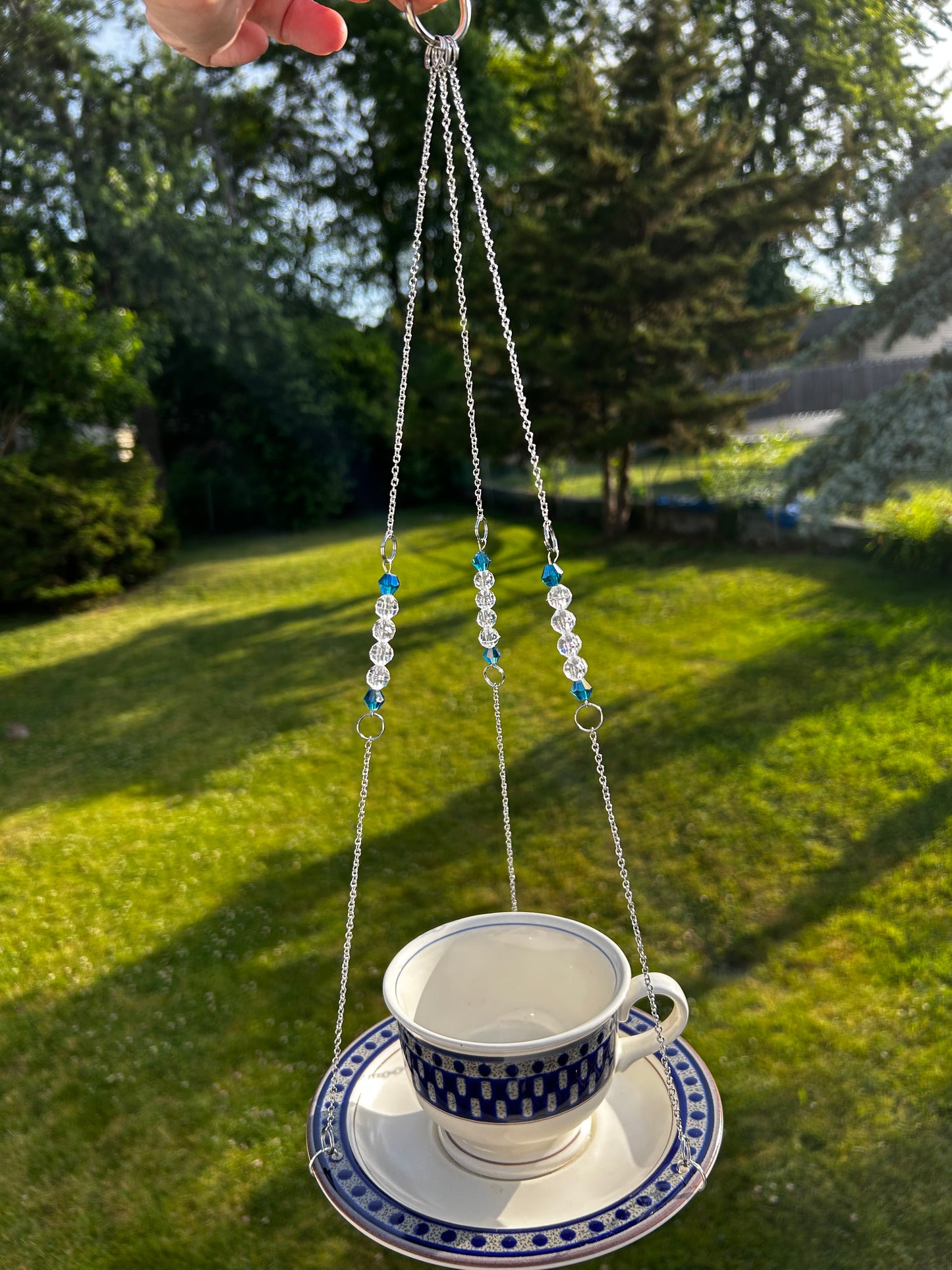Aztec Blue - Stoneware Teacup Bird Feeder