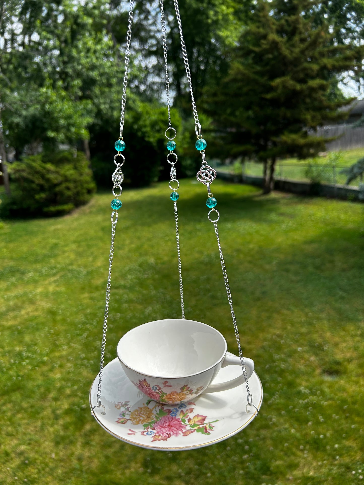 Vintage Tea Cup Bird Feeder- Celtic Knot