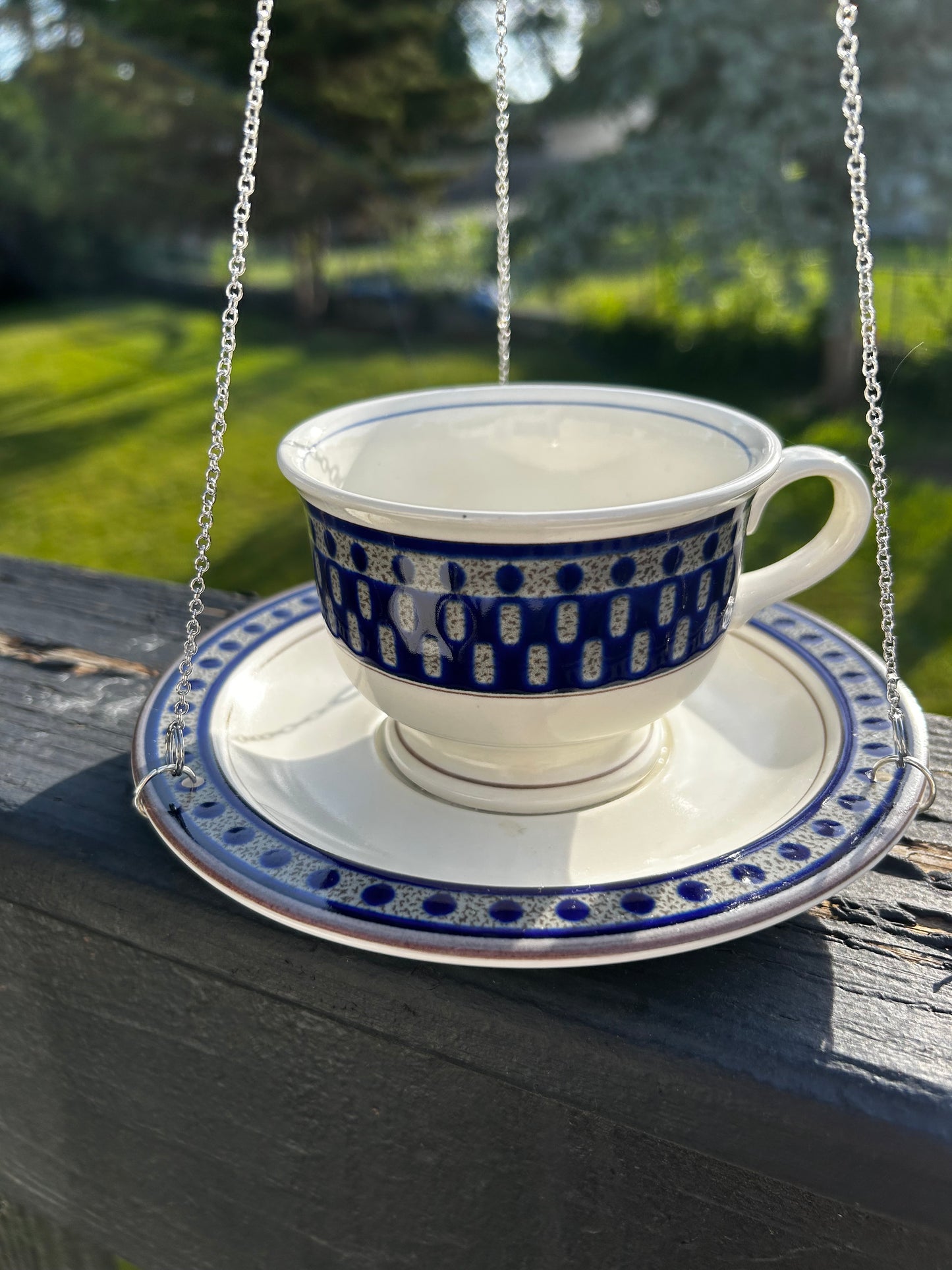 Aztec Blue - Stoneware Teacup Bird Feeder