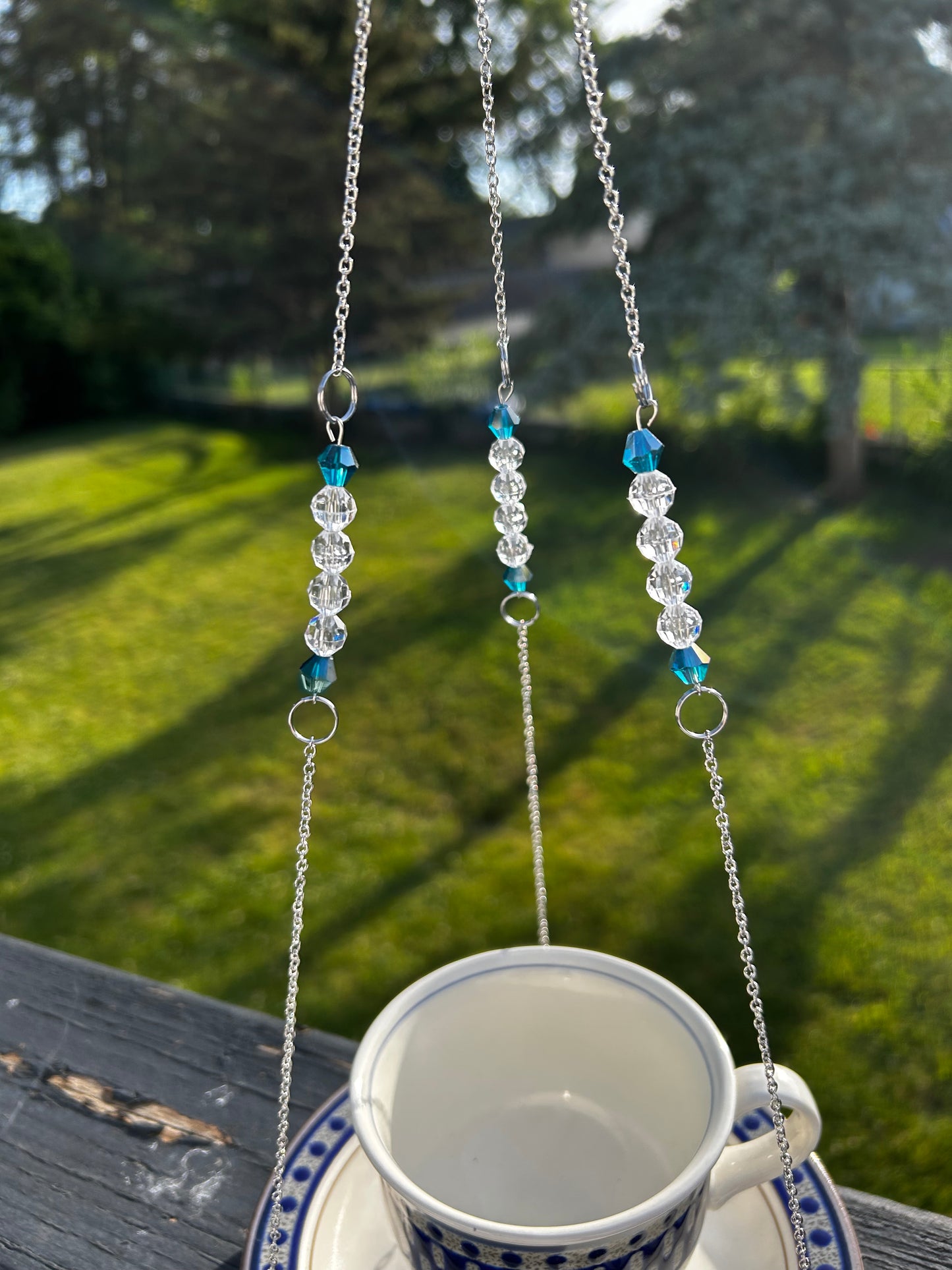 Aztec Blue - Stoneware Teacup Bird Feeder
