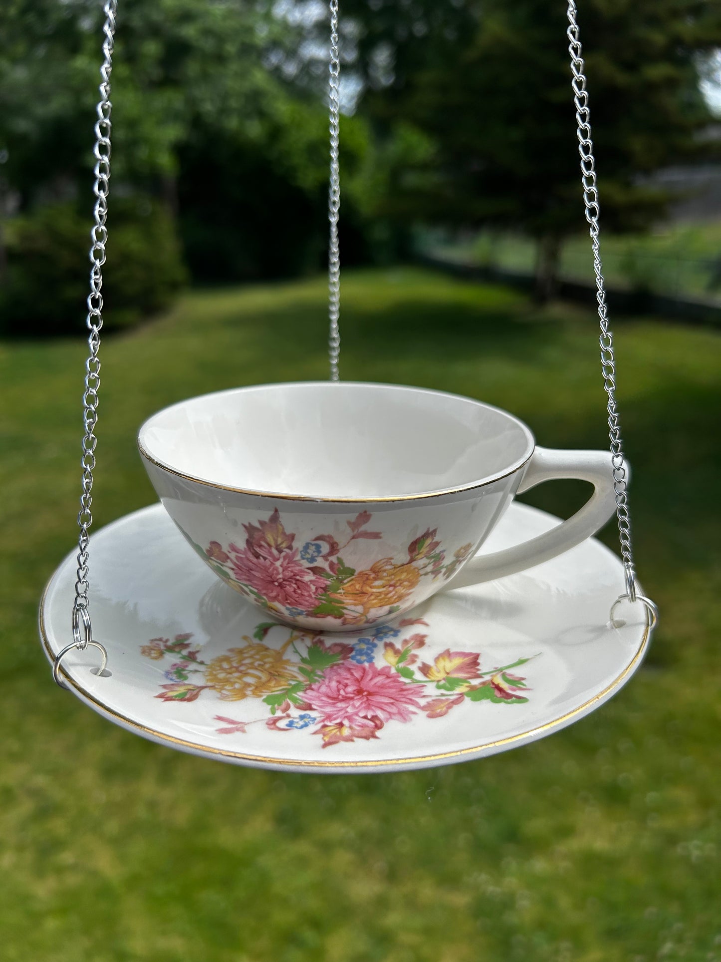Vintage Tea Cup Bird Feeder- Celtic Knot